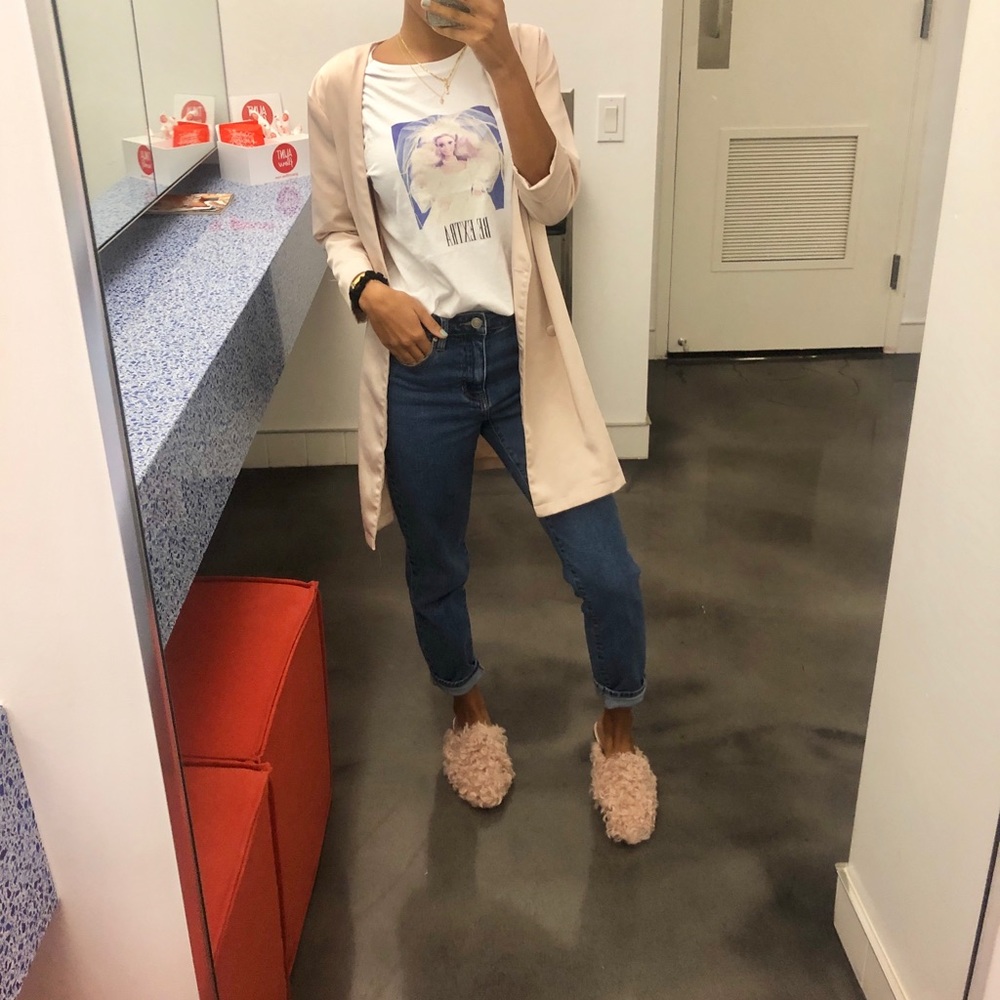 Blush Pink Fuzzy Slides - image 1